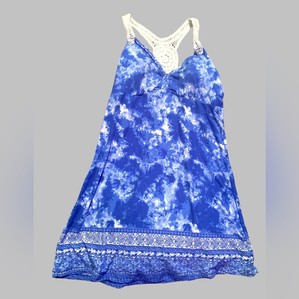 Cute No Boundaries summer sundress tie dye blue white dress sz L juniors 11 13